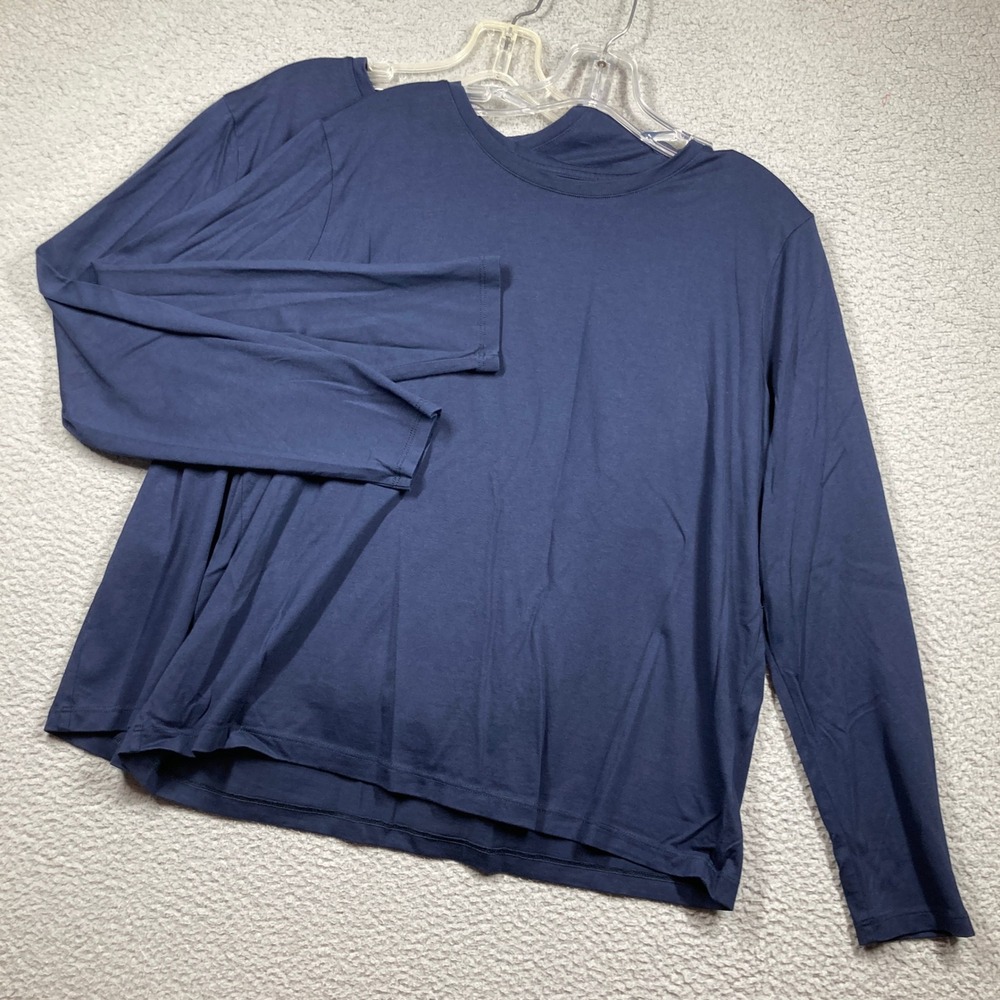 Lands End T-Shirt Women L 14-16 Navy Blue Long Sleeve Cotton Crew Neck 2-Pack